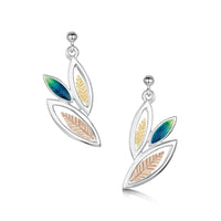 Seasons Gold Leaves 3-leaf Drop Earrings in Spring Enamel by Sheila Fleet Jewellery