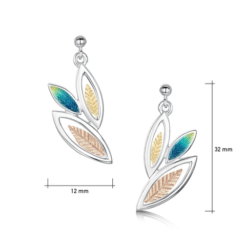 Seasons Gold Leaves 3-leaf Drop Earrings in Summer Enamel by Sheila Fleet Jewellery