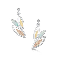 Seasons Gold Leaves 3-leaf Drop Earrings in Winter Enamel by Sheila Fleet Jewellery