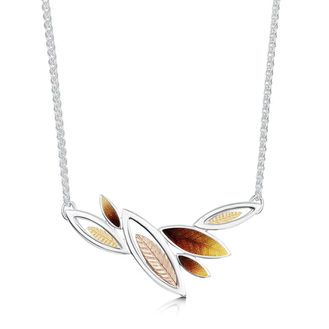 Seasons Gold Leaves Necklace in Autumn Enamel by Sheila Fleet Jewellery