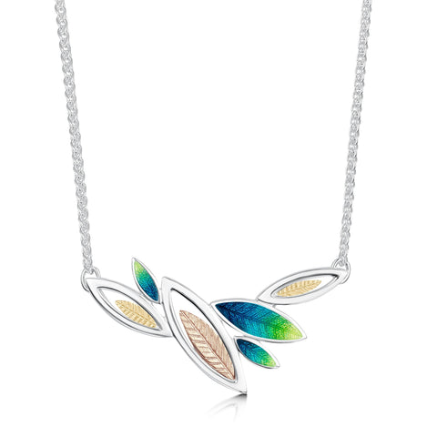 Seasons Gold Leaves Necklace in Spring Enamel by Sheila Fleet Jewellery