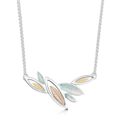 Seasons Gold Leaves Necklace in Winter Enamel by Sheila Fleet Jewellery