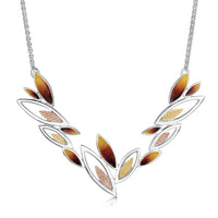 Seasons Gold Leaves Dress Necklace in Autumn Enamel by Sheila Fleet Jewellery