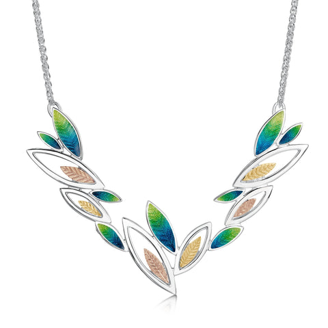 Seasons Gold Leaves Dress Necklace in Spring Enamel by Sheila Fleet Jewellery