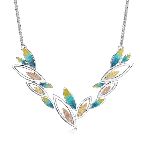 Seasons Gold Leaves Dress Necklace in Summer Enamel by Sheila Fleet Jewellery