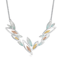 Seasons Gold Leaves Dress Necklace in Winter Enamel by Sheila Fleet Jewellery