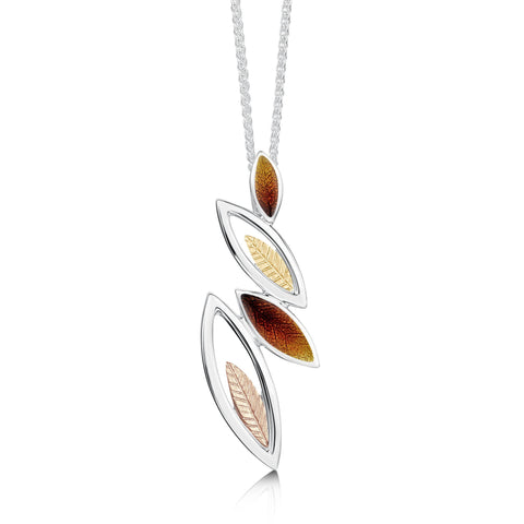 Seasons Gold Leaves Pendant Necklace in Autumn Enamel by Sheila Fleet Jewellery