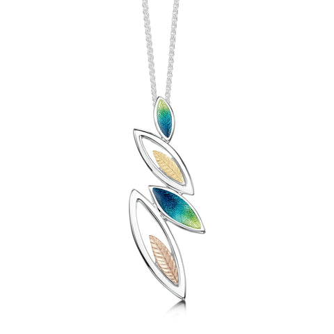 Seasons Gold Leaves Pendant Necklace in Spring Enamel by Sheila Fleet Jewellery