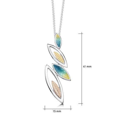 Seasons Gold Leaves Pendant Necklace in Summer Enamel by Sheila Fleet Jewellery
