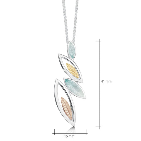 Seasons Gold Leaves Pendant Necklace in Winter Enamel by Sheila Fleet Jewellery