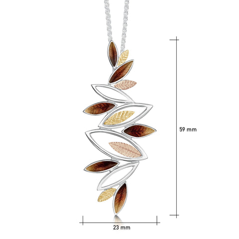 Seasons Gold Leaves Dress Pendant in Autumn Enamel by Sheila Fleet Jewellery