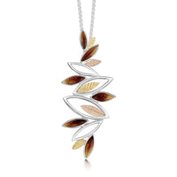 Seasons Gold Leaves Dress Pendant in Autumn Enamel by Sheila Fleet Jewellery