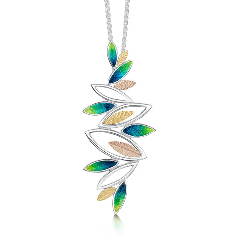 Seasons Gold Leaves Dress Pendant in Spring Enamel by Sheila Fleet Jewellery