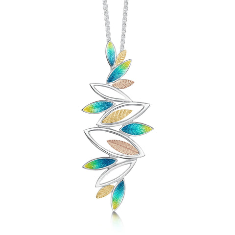 Seasons Gold Leaves Dress Pendant in Summer Enamel by Sheila Fleet Jewellery