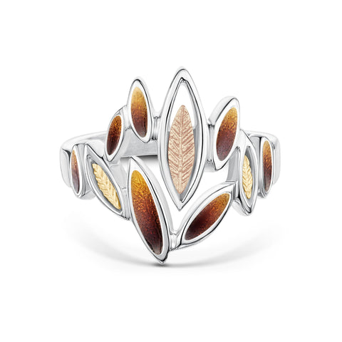 Seasons Gold Leaves Ring in Autumn Enamel by Sheila Fleet Jewellery
