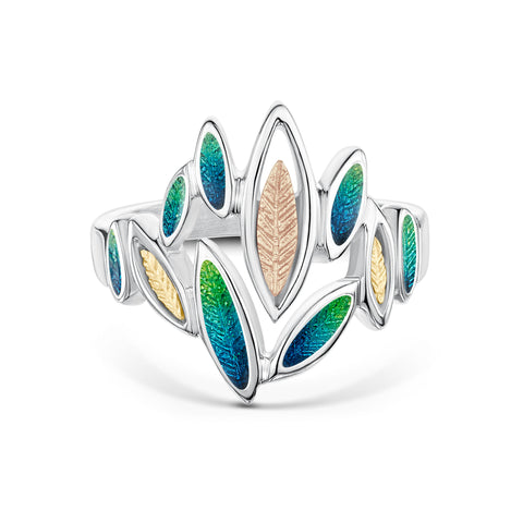 Seasons Gold Leaves Ring in Spring Enamel by Sheila Fleet Jewellery