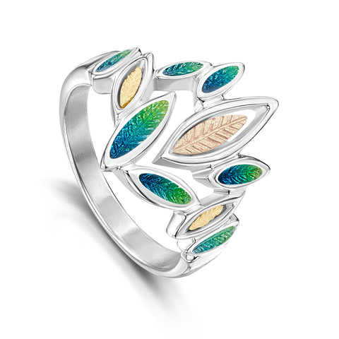 Seasons Gold Leaves Ring in Spring Enamel by Sheila Fleet Jewellery