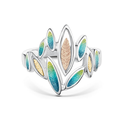 Seasons Gold Leaves Ring in Summer Enamel by Sheila Fleet Jewellery