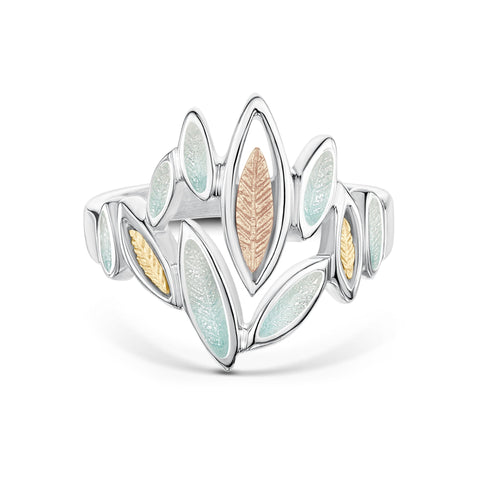 Seasons Gold Leaves Ring in Winter Enamel by Sheila Fleet Jewellery