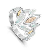 Seasons Gold Leaves Ring in Winter Enamel by Sheila Fleet Jewellery