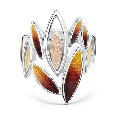 Seasons Gold Leaves Large Ring in Autumn Enamel by Sheila Fleet Jewellery