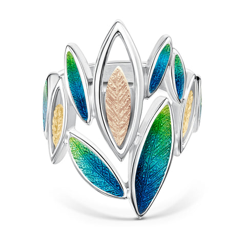Seasons Gold Leaves Dress Ring in Spring Enamel