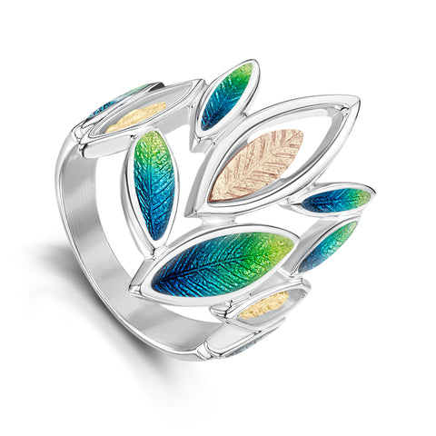 Seasons Gold Leaves Dress Ring in Spring Enamel