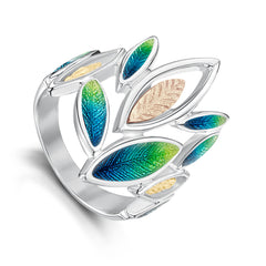 Seasons Gold Leaves Dress Ring in Spring Enamel
