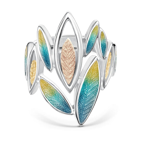 Seasons Gold Leaves Large Ring in Summer Enamel by Sheila Fleet Jewellery