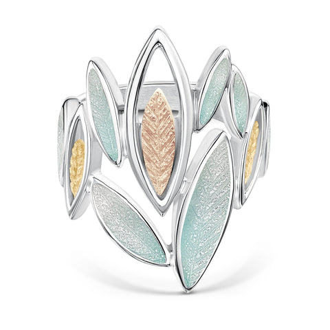 Seasons Gold Leaves Large Ring in Winter Enamel by Sheila Fleet Jewellery