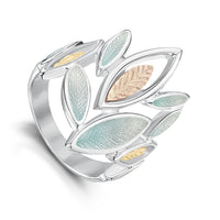 Seasons Gold Leaves Large Ring in Winter Enamel by Sheila Fleet Jewellery