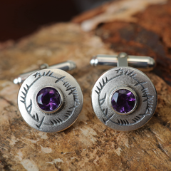 Ogham Cufflinks in Sterling Silver with Amethyst by Sheila Fleet Jewellery