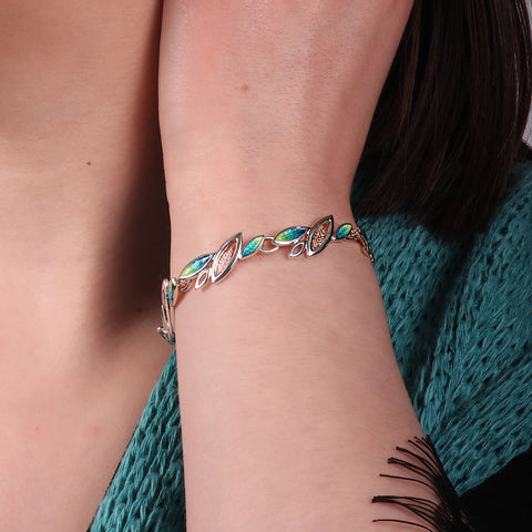 Seasons Gold Leaves Bracelet in Spring Enamel by Sheila Fleet Jewellery