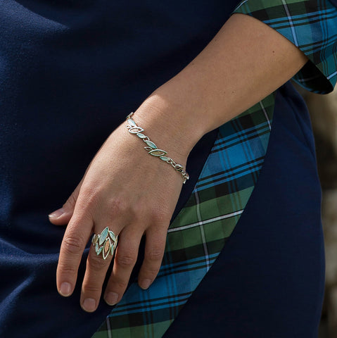 Seasons Gold Leaves Bracelet in Winter Enamel by Sheila Fleet Jewellery