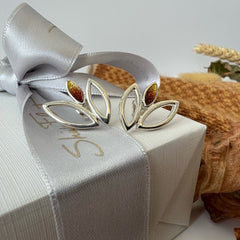 Seasons Silver 3-leaf Stud Earrings in Autumn Enamel by Sheila Fleet Jewellery