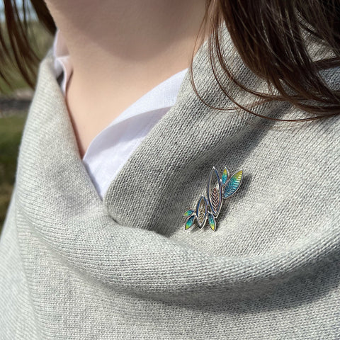 Seasons Gold Leaves Brooch in Summer Enamel by Sheila Fleet Jewellery