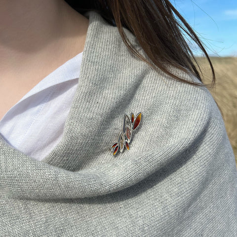 Seasons Gold Leaves Brooch in Autumn Enamel by Sheila Fleet Jewellery