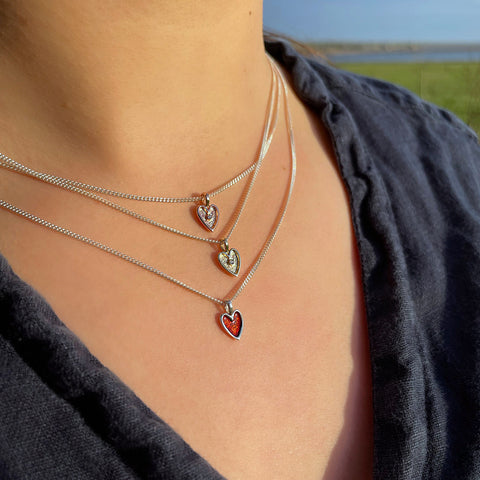 Secret Hearts Enamel Pendant in Sterling Silver by Sheila Fleet Jewellery