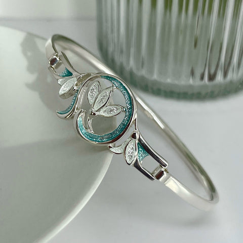 Snowdrop Sterling Silver Bangle in Leaf Enamel by Sheila Fleet Jewellery