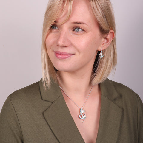 Snowdrop Sterling Silver Drop Earrings in Leaf Enamel by Sheila Fleet Jewellery