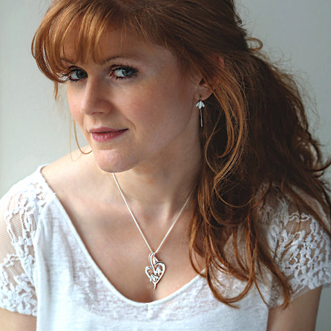 Snowdrop 3-leaf Sterling Silver Pendant in Crystal Enamel by Sheila Fleet Jewellery