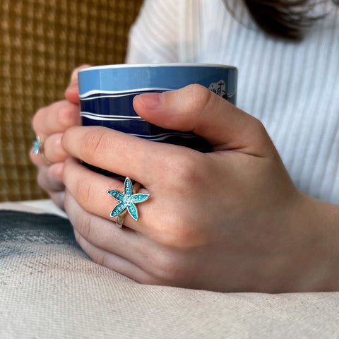 Starfish Dress Ring in Shallows Enamel by Sheila Fleet Jewellery