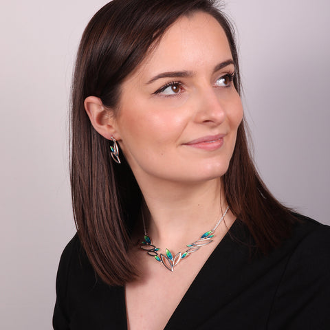 Seasons Silver 3-leaf Drop Earrings in Summer Enamel by Sheila Fleet Jewellery