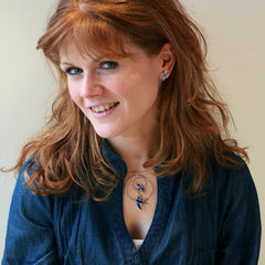 Swallows 2-bird Necklace in Sapphire Blue Enamel