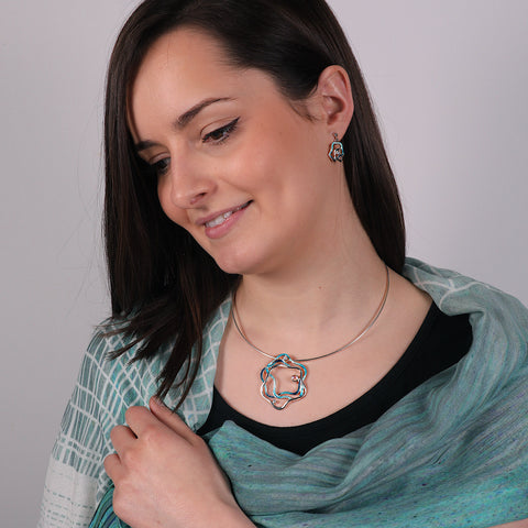 Tidal Islands Necklace with Moonstone, Pearl & CZ in Peacock Enamel by Sheila Fleet Jewellery