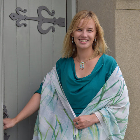 Wild Grasses Moonstone & CZ Occasion Necklace in Meadow Enamel by Sheila Fleet Jewellery