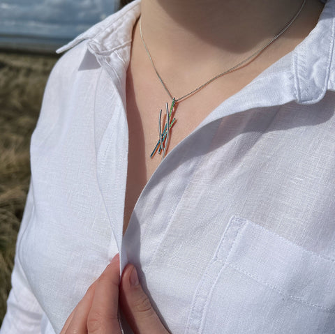 Wild Grasses Dress Pendant Necklace in Meadow Enamel by Sheila Fleet Jewellery