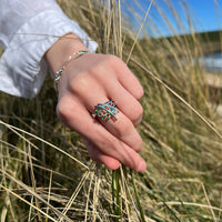 Wild Grasses Moonstone & CZ Ring in Meadow Enamel by Sheila Fleet Jewellery