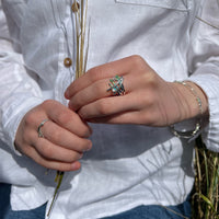 Wild Grasses Moonstone & CZ Ring in Meadow Enamel by Sheila Fleet Jewellery