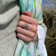Wild Grasses Moonstone & CZ Ring in Meadow Enamel by Sheila Fleet Jewellery
